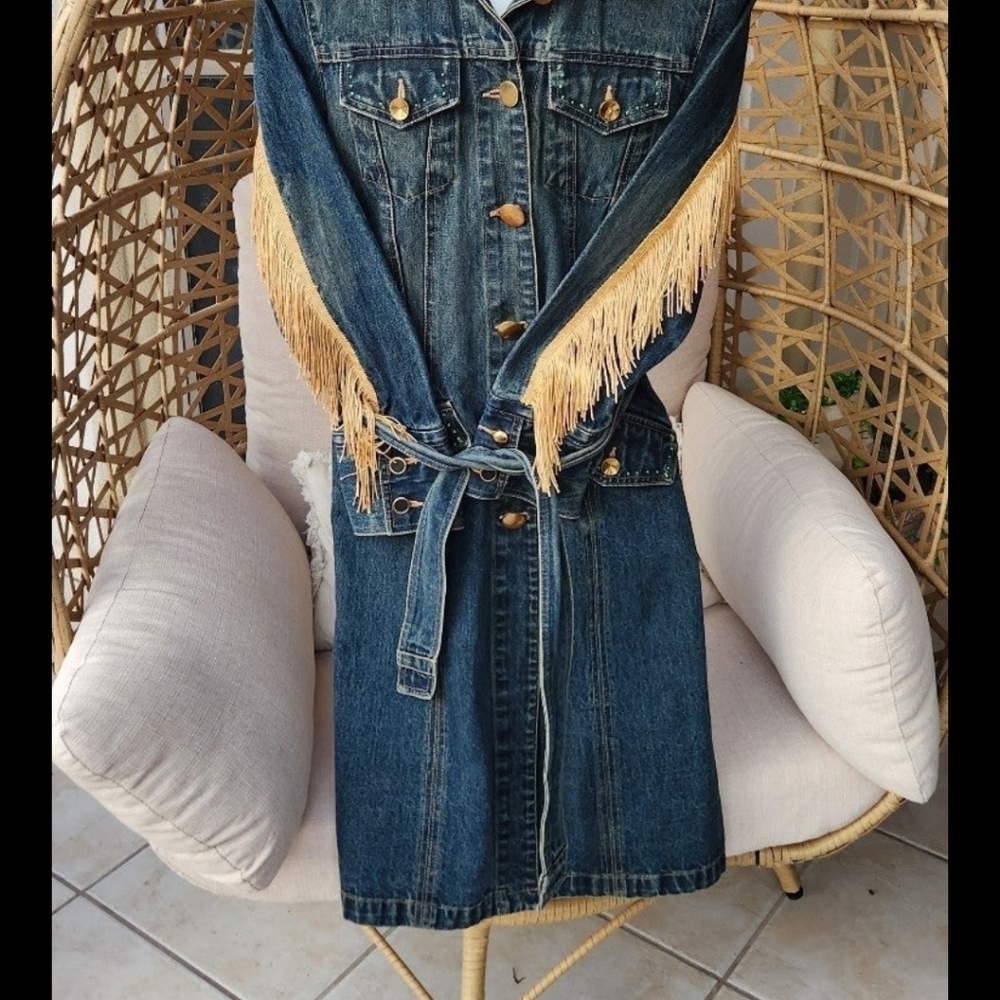 Western Denim dress with fringe
